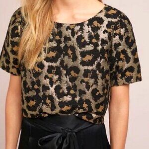 Anthropologie Hutch Metallic Leopard Bow Back Top